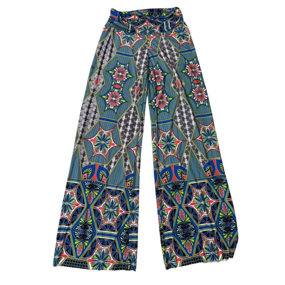 Uptown Hippie Indie Geometric Floral Medallion Wide Leg Palazzo Pants Boho L